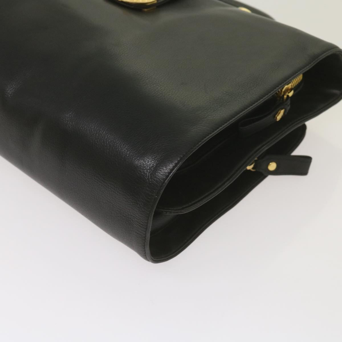 Gianni Versace Hand Bag Leather Black Auth bs12268