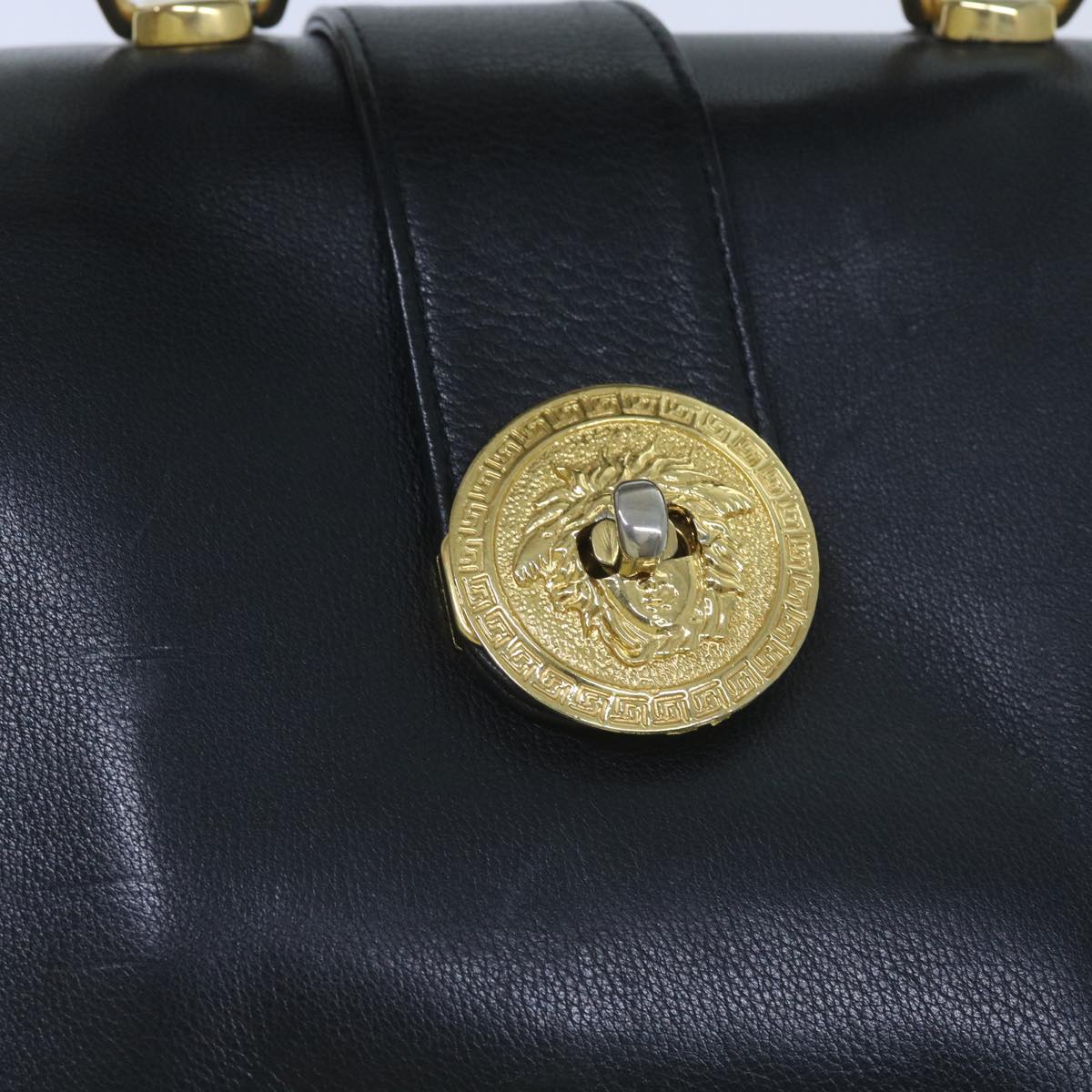 Gianni Versace Hand Bag Leather Black Auth bs12268