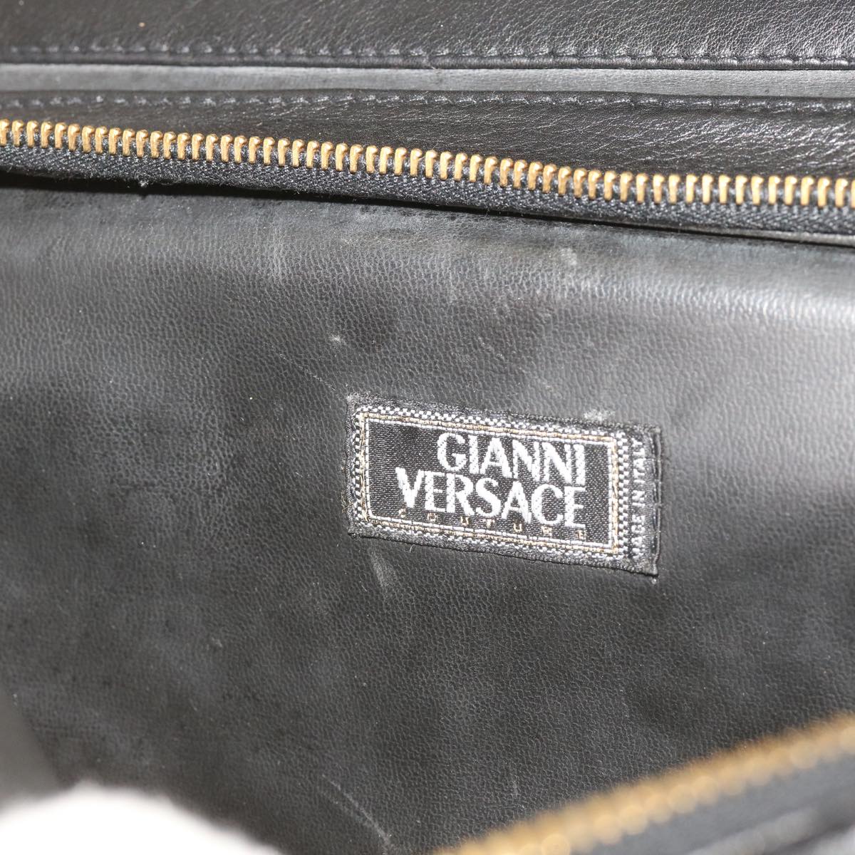 Gianni Versace Hand Bag Leather Black Auth bs12268