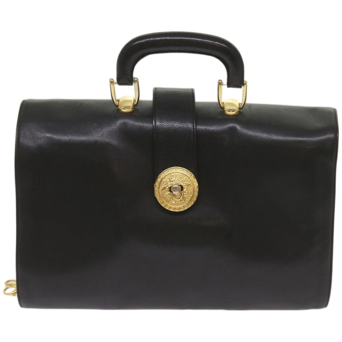 Gianni Versace Hand Bag Leather Black Auth bs12268