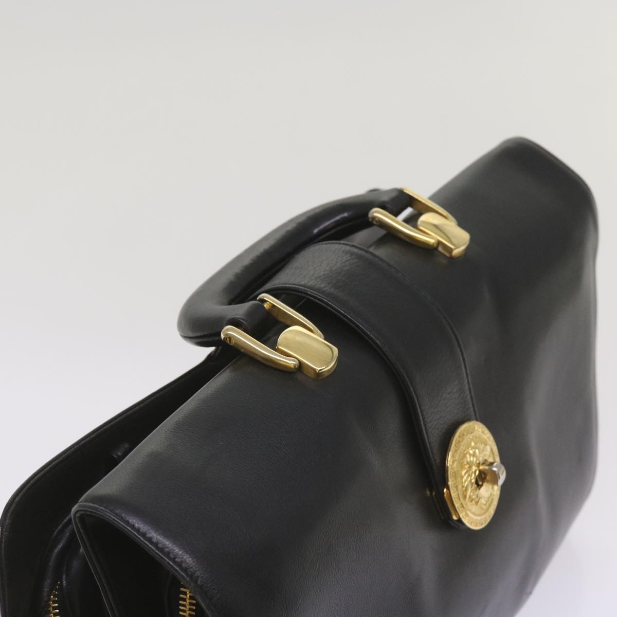 Gianni Versace Hand Bag Leather Black Auth bs12268