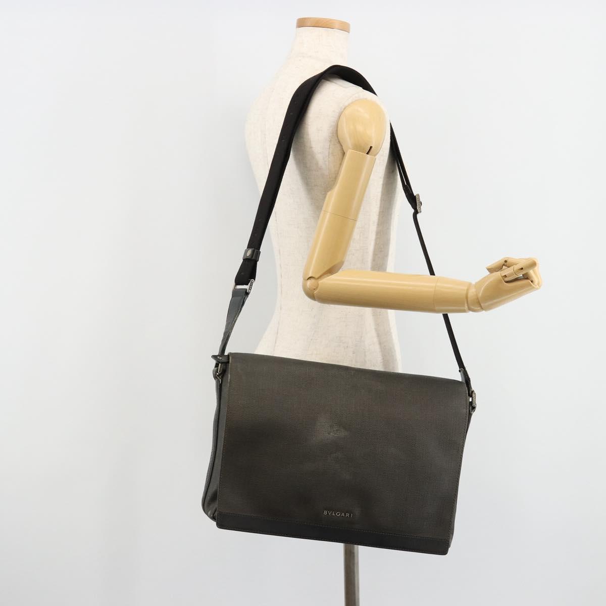 BVLGARI Shoulder Bag PVC Canvas Black Auth bs12281