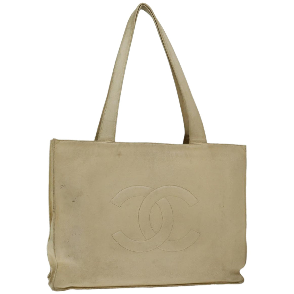 CHANEL Tote Bag Caviar Skin Beige CC Auth bs12304