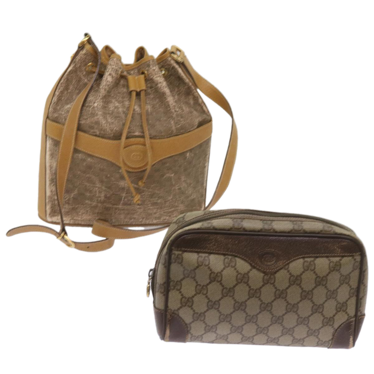 GUCCI GG Canvas Clutch Shoulder Bag PVC 2Set Beige Auth bs12335