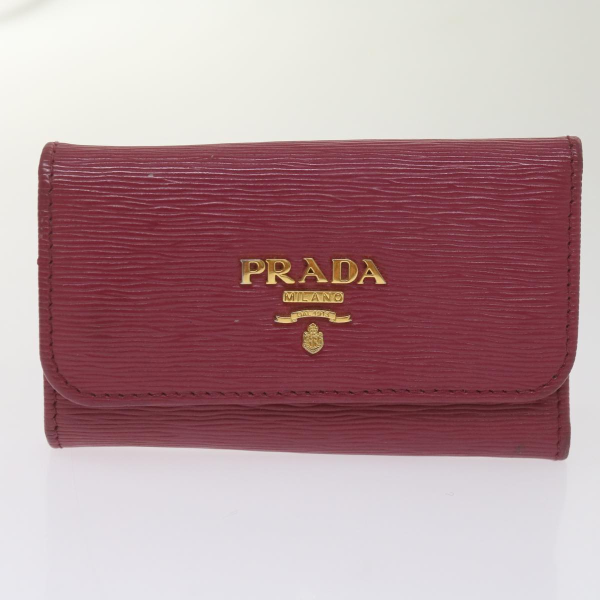 PRADA Key Case Wallet Leather 8Set Black Red pink Auth bs12347