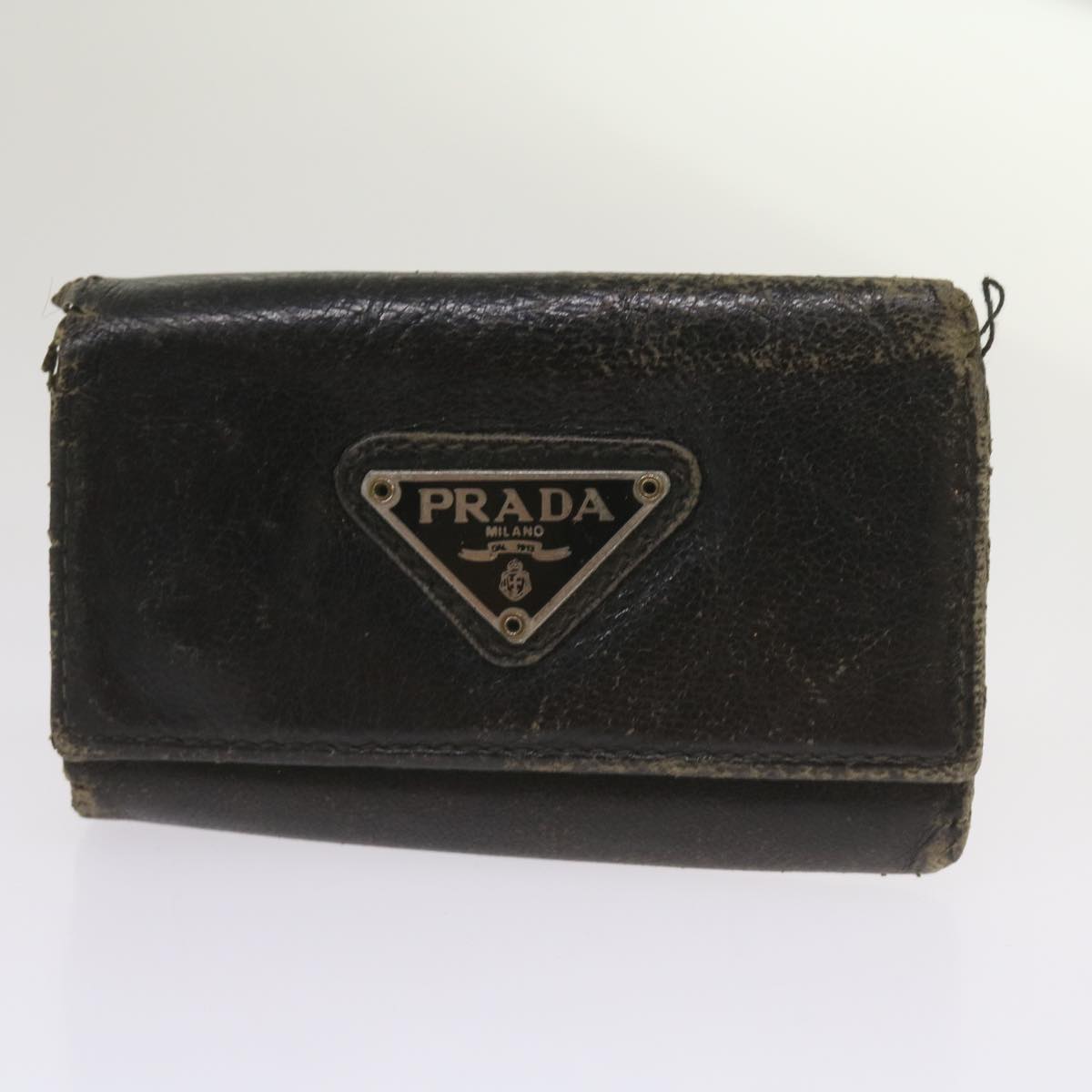 PRADA Key Case Wallet Leather 8Set Black Red pink Auth bs12347