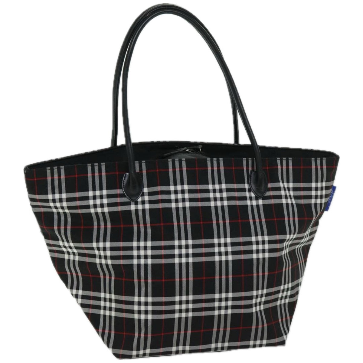 Burberrys Nova Check Blue Label Tote Bag Nylon Black Auth bs12380