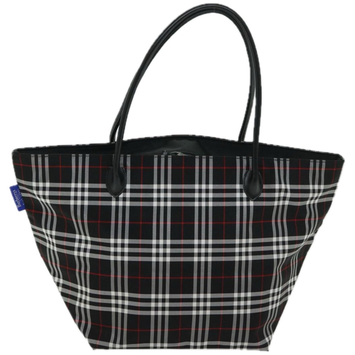 Burberrys Nova Check Blue Label Tote Bag Nylon Black Auth bs12380