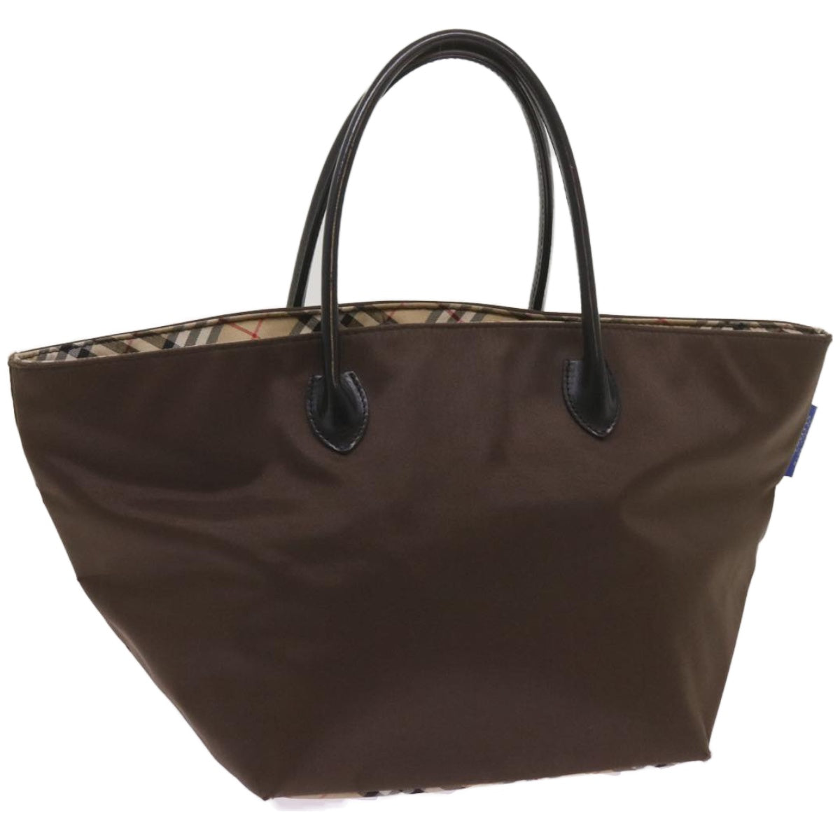 Burberrys Nova Check Blue Label Tote Bag Nylon Brown Auth bs12383