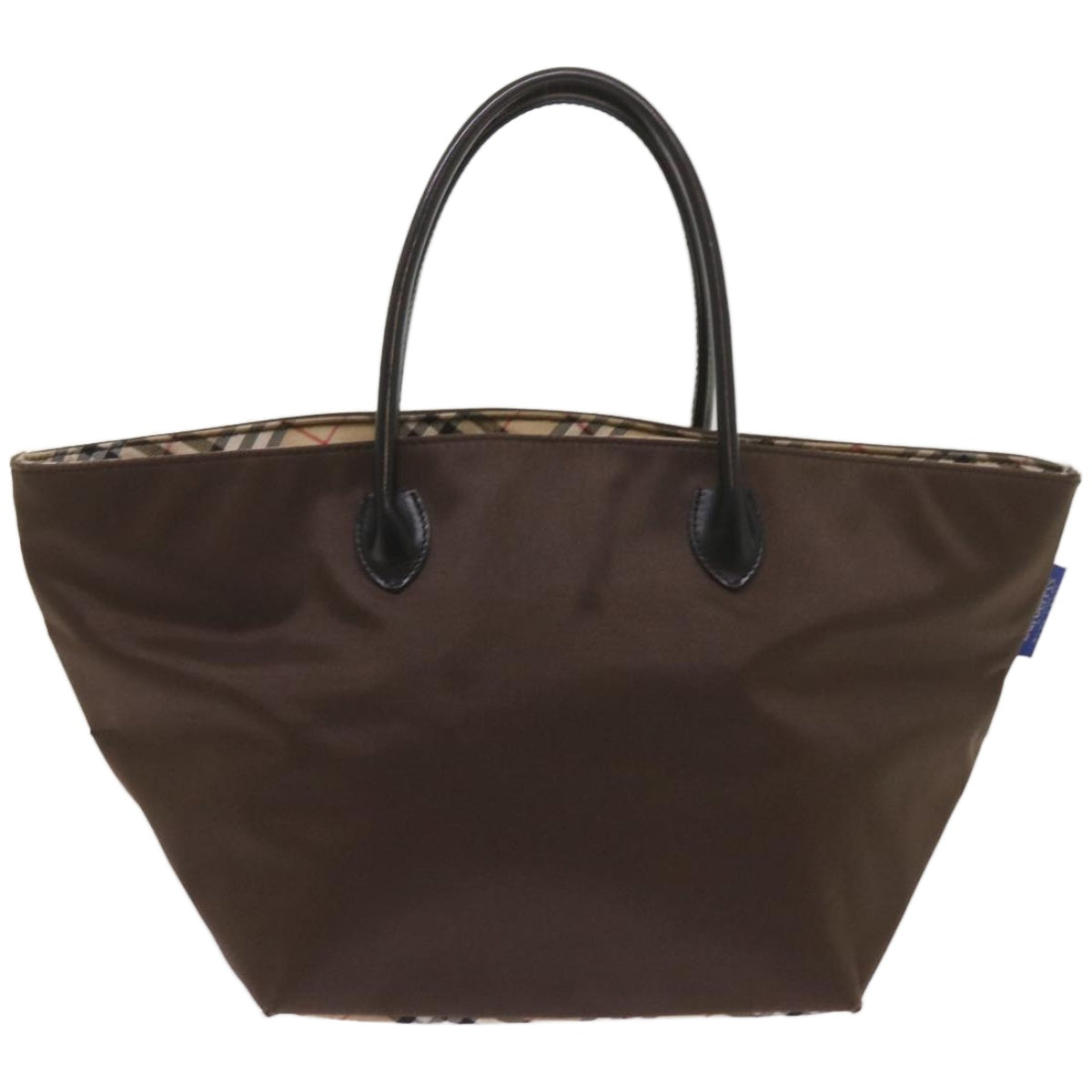 Burberrys Nova Check Blue Label Tote Bag Nylon Brown Auth bs12383