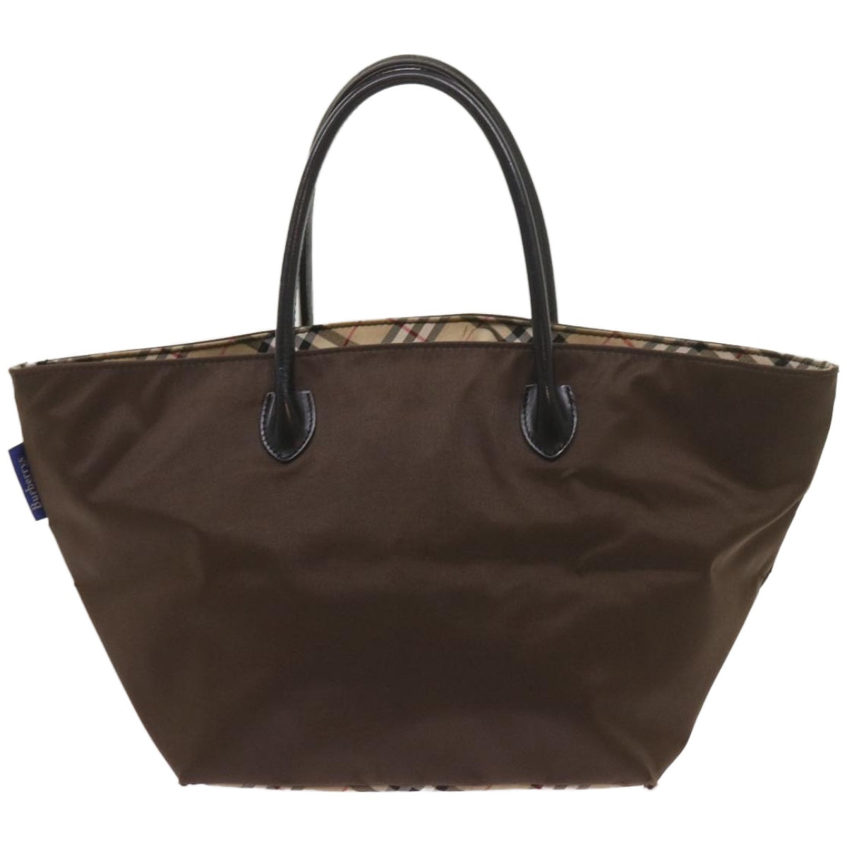 Burberrys Nova Check Blue Label Tote Bag Nylon Brown Auth bs12383