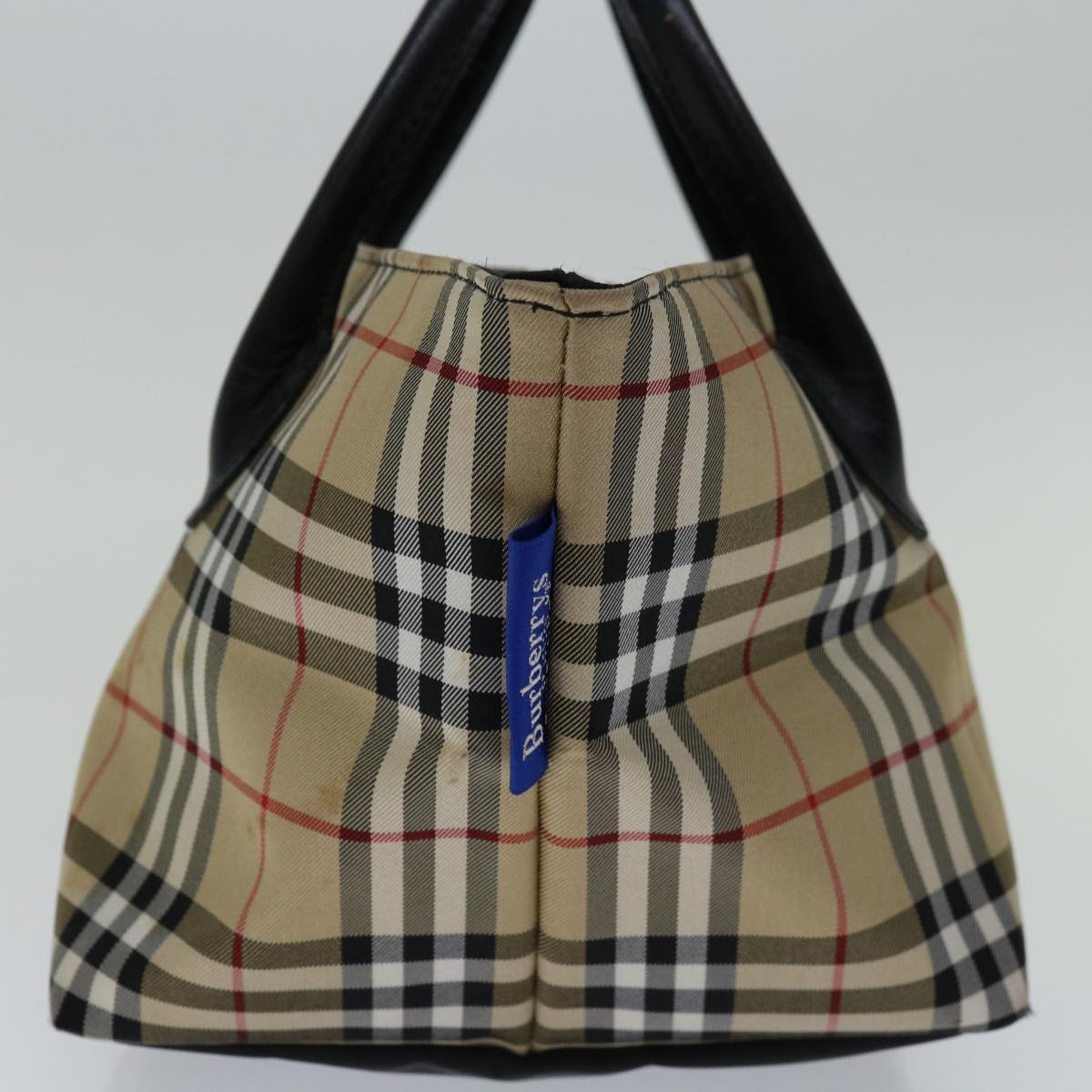 Burberrys Nova Check Blue Label Hand Bag Nylon Beige Auth bs12386