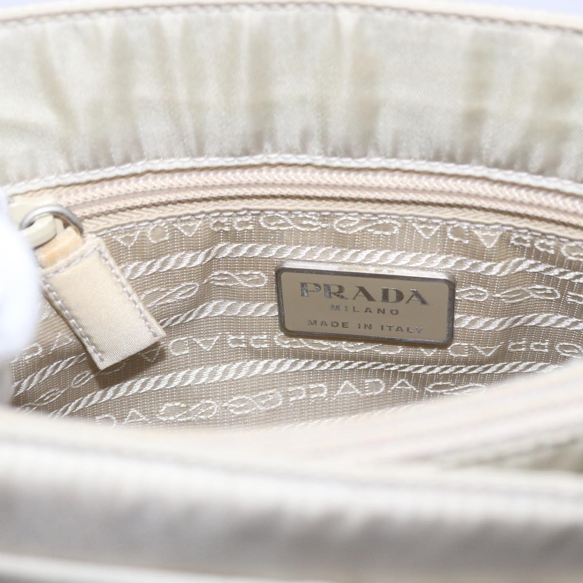 PRADA Hand Bag Nylon Beige Auth bs12390