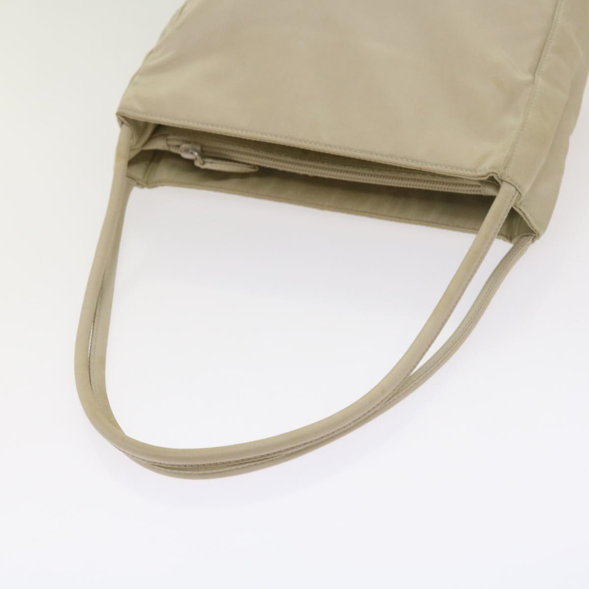 PRADA Hand Bag Nylon Beige Auth bs12390