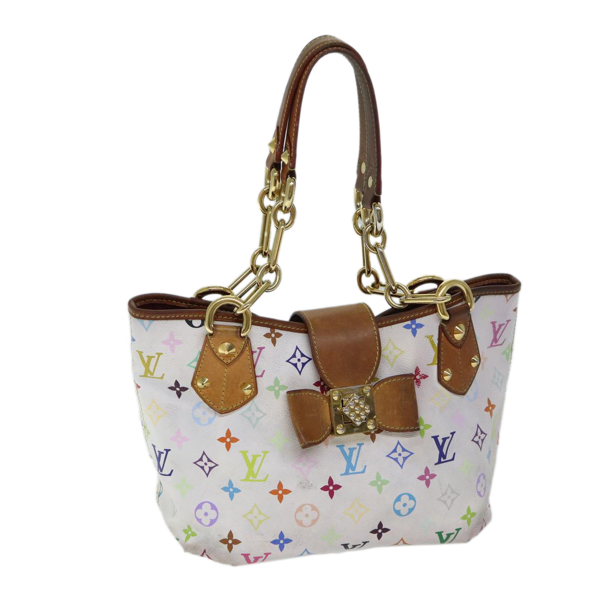 LOUIS VUITTON Monogram Multicolor Annie MM Tote Bag White M40307 LV Auth bs12421