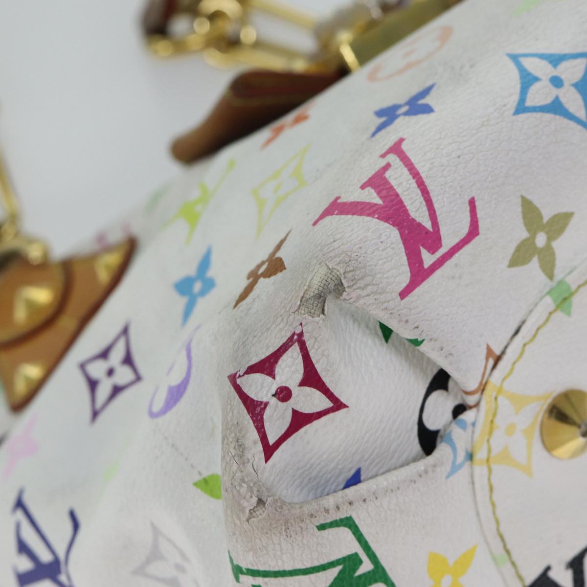 LOUIS VUITTON Monogram Multicolor Annie MM Tote Bag White M40307 LV Auth bs12421