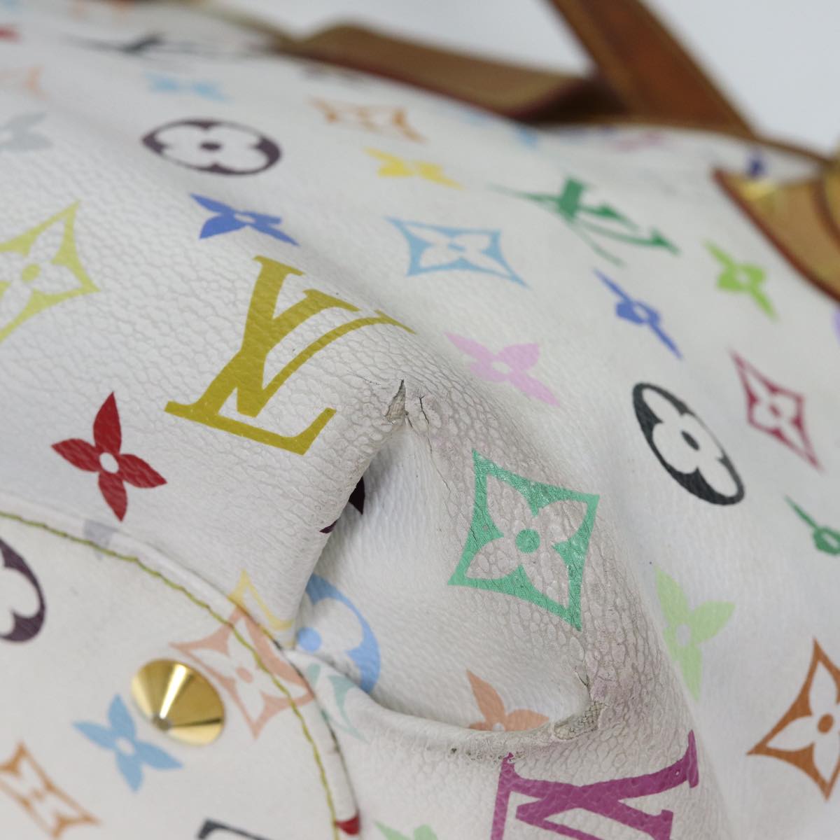 LOUIS VUITTON Monogram Multicolor Annie MM Tote Bag White M40307 LV Auth bs12421