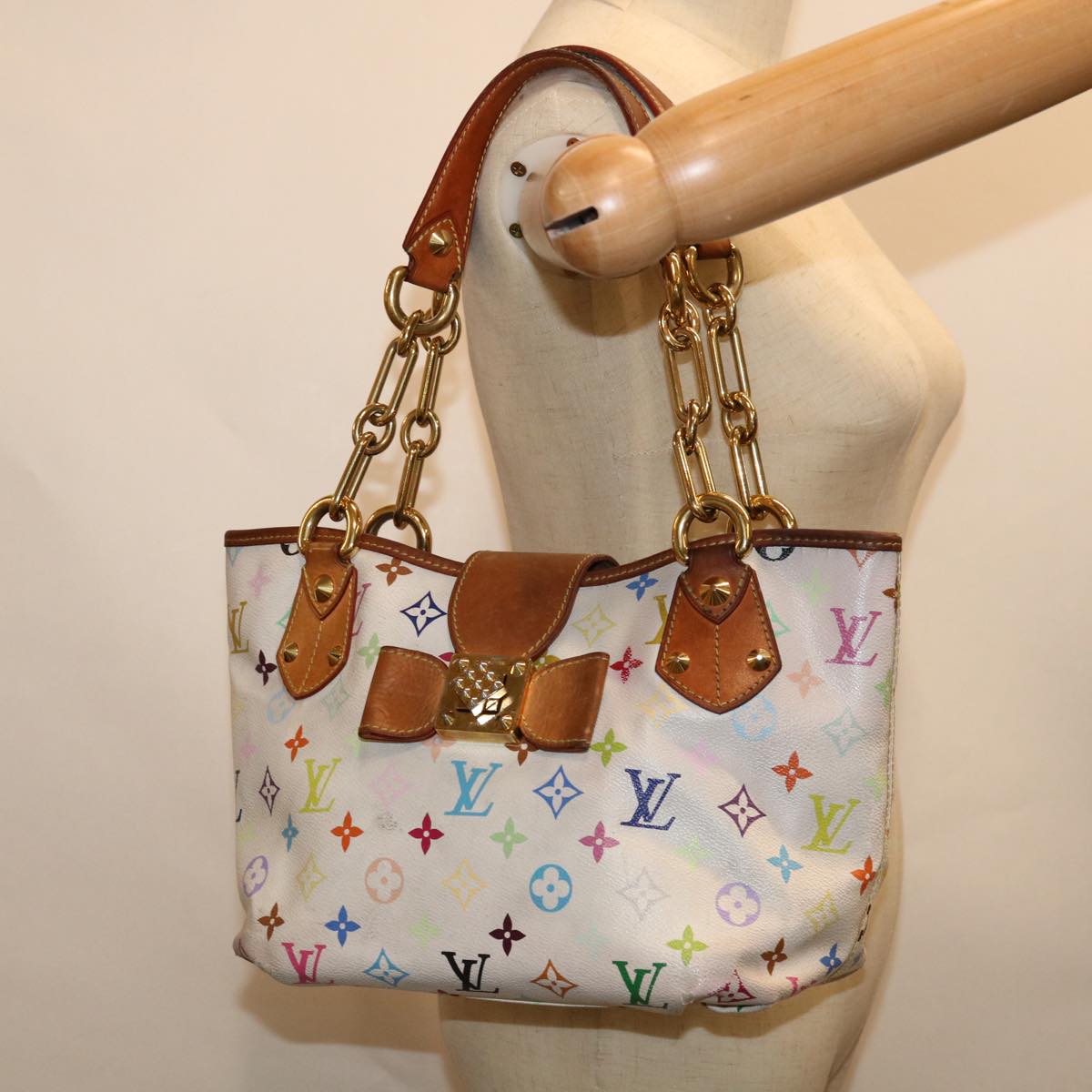 LOUIS VUITTON Monogram Multicolor Annie MM Tote Bag White M40307 LV Auth bs12421