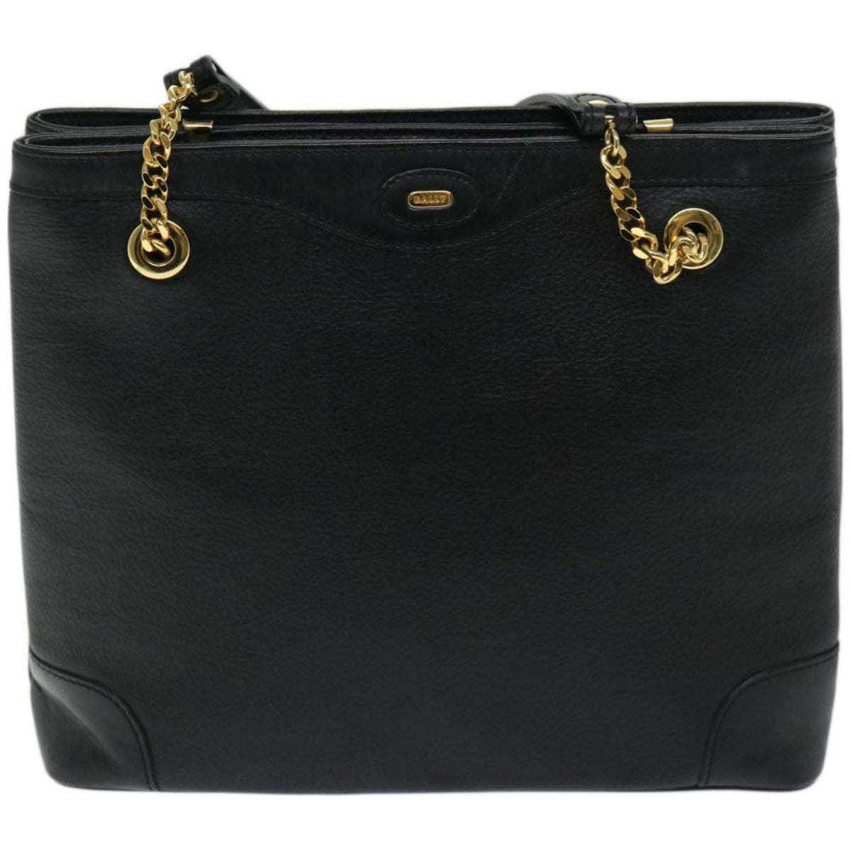 BALLY Chain Shoulder Bag Leather Black Auth bs12424