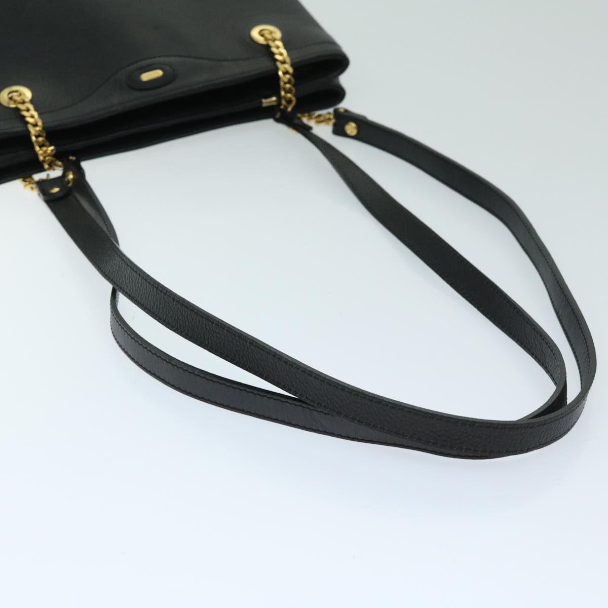 BALLY Chain Shoulder Bag Leather Black Auth bs12424