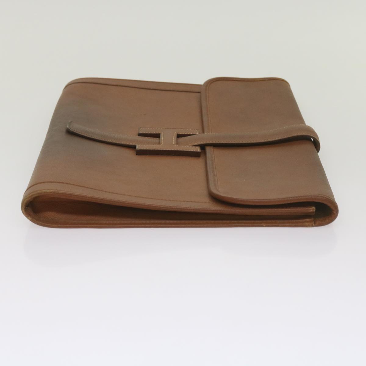 HERMES Clutch Bag Leather Brown Auth bs12425