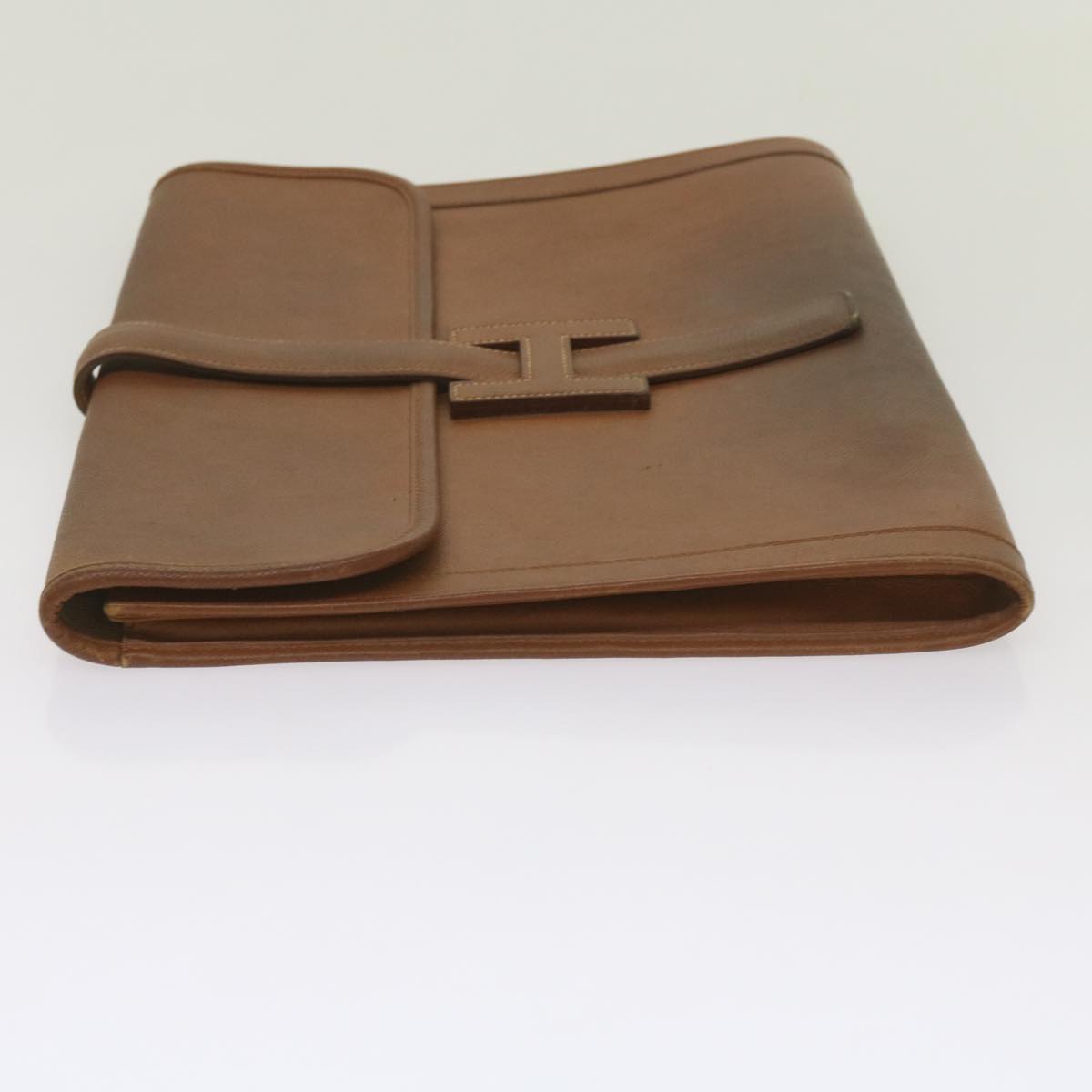 HERMES Clutch Bag Leather Brown Auth bs12425