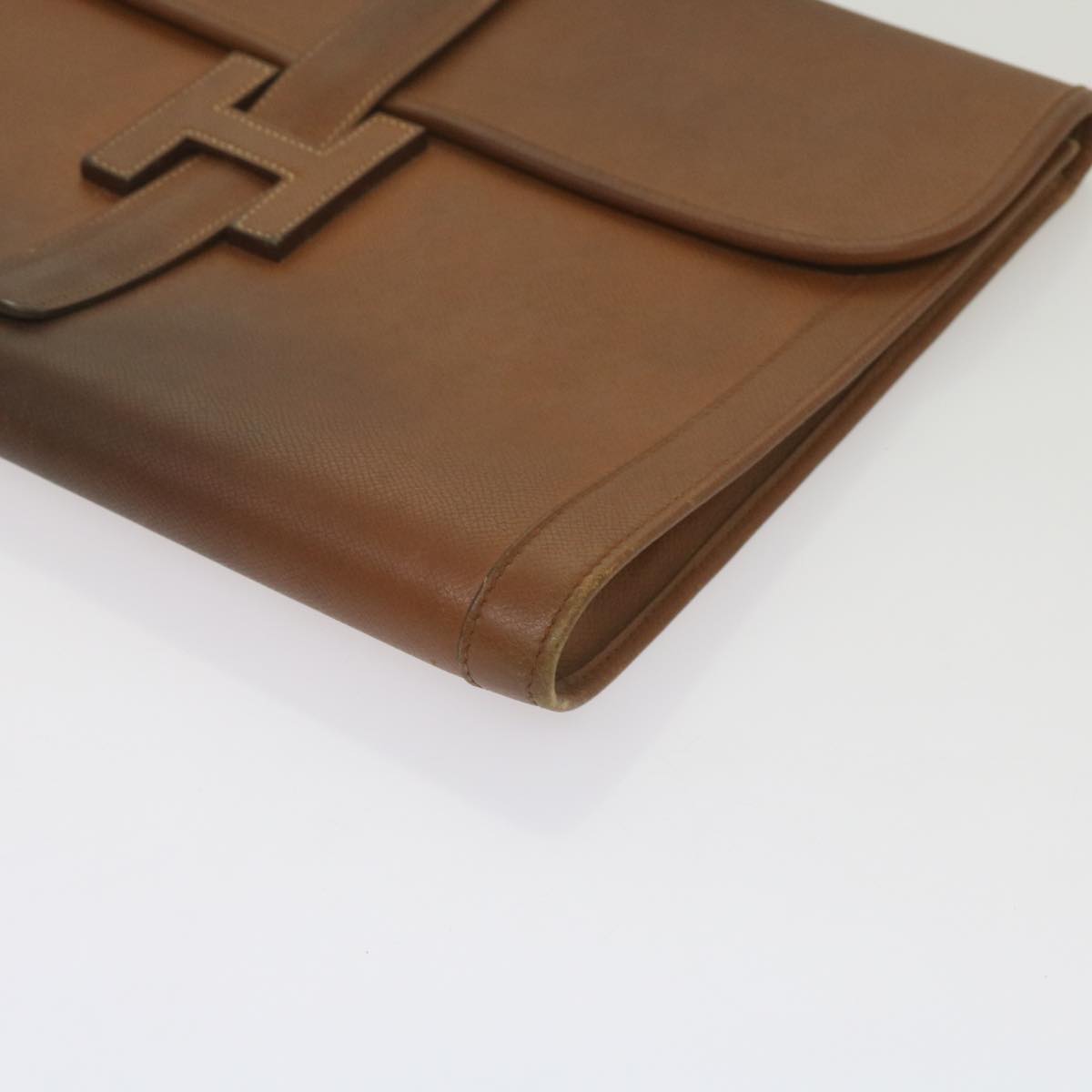 HERMES Clutch Bag Leather Brown Auth bs12425