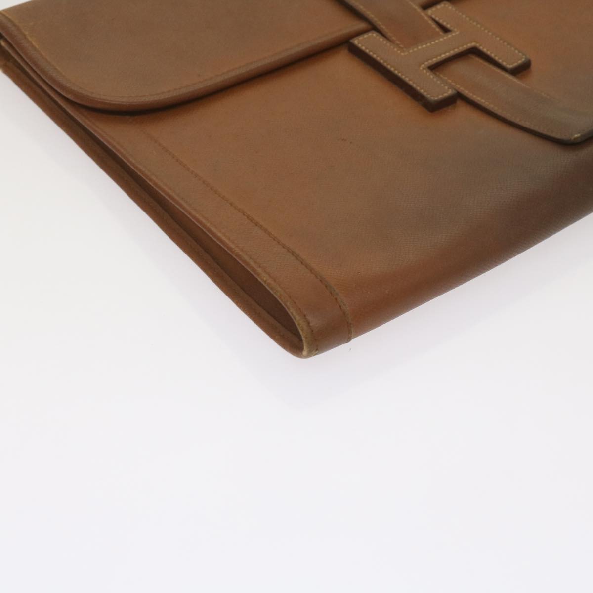 HERMES Clutch Bag Leather Brown Auth bs12425