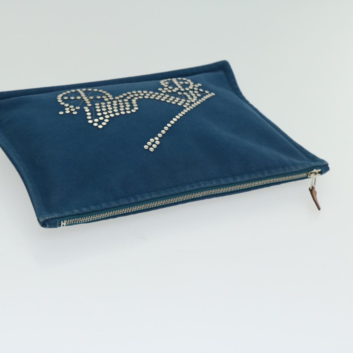 HERMES Pouch Canvas Blue Auth bs12426