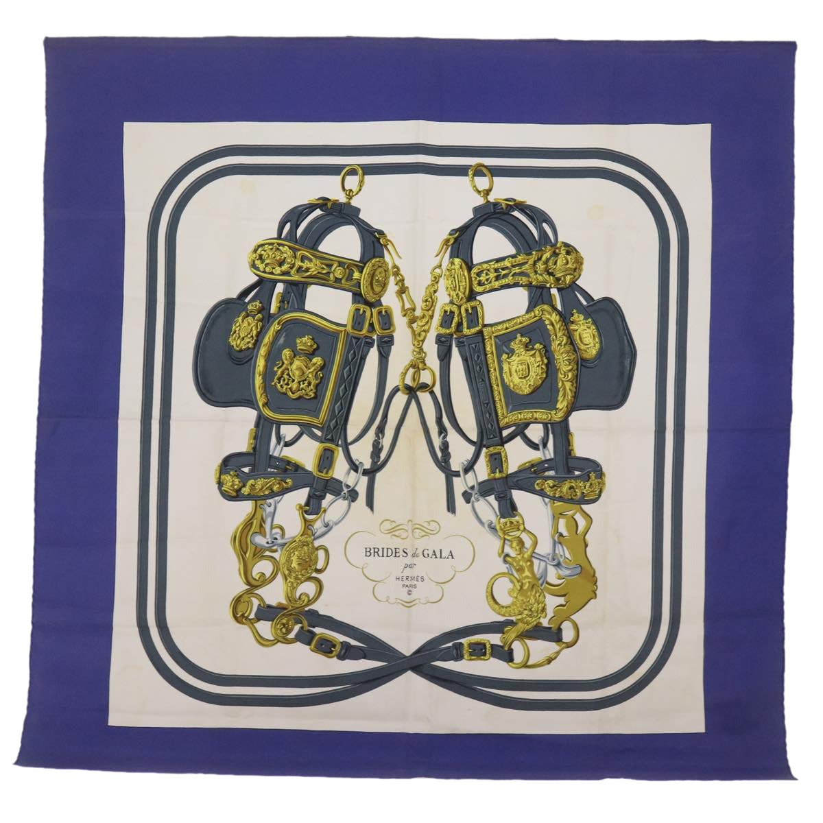 HERMES Carre 90 BLIDES de Gala Scarf Silk Blue Auth bs12430