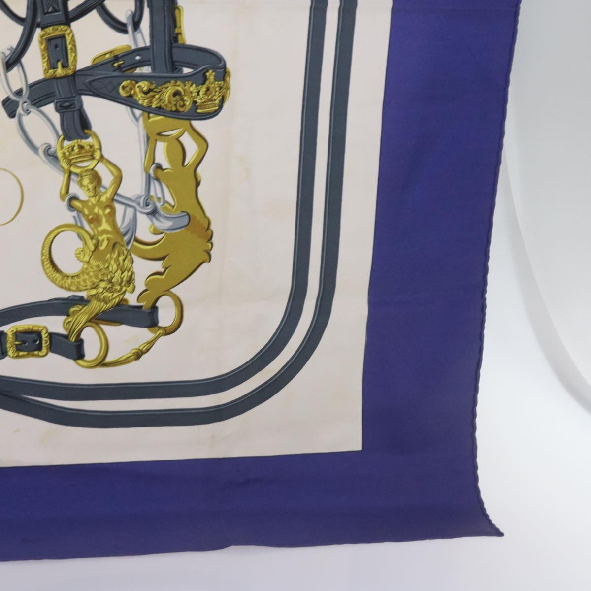 HERMES Carre 90 BLIDES de Gala Scarf Silk Blue Auth bs12430