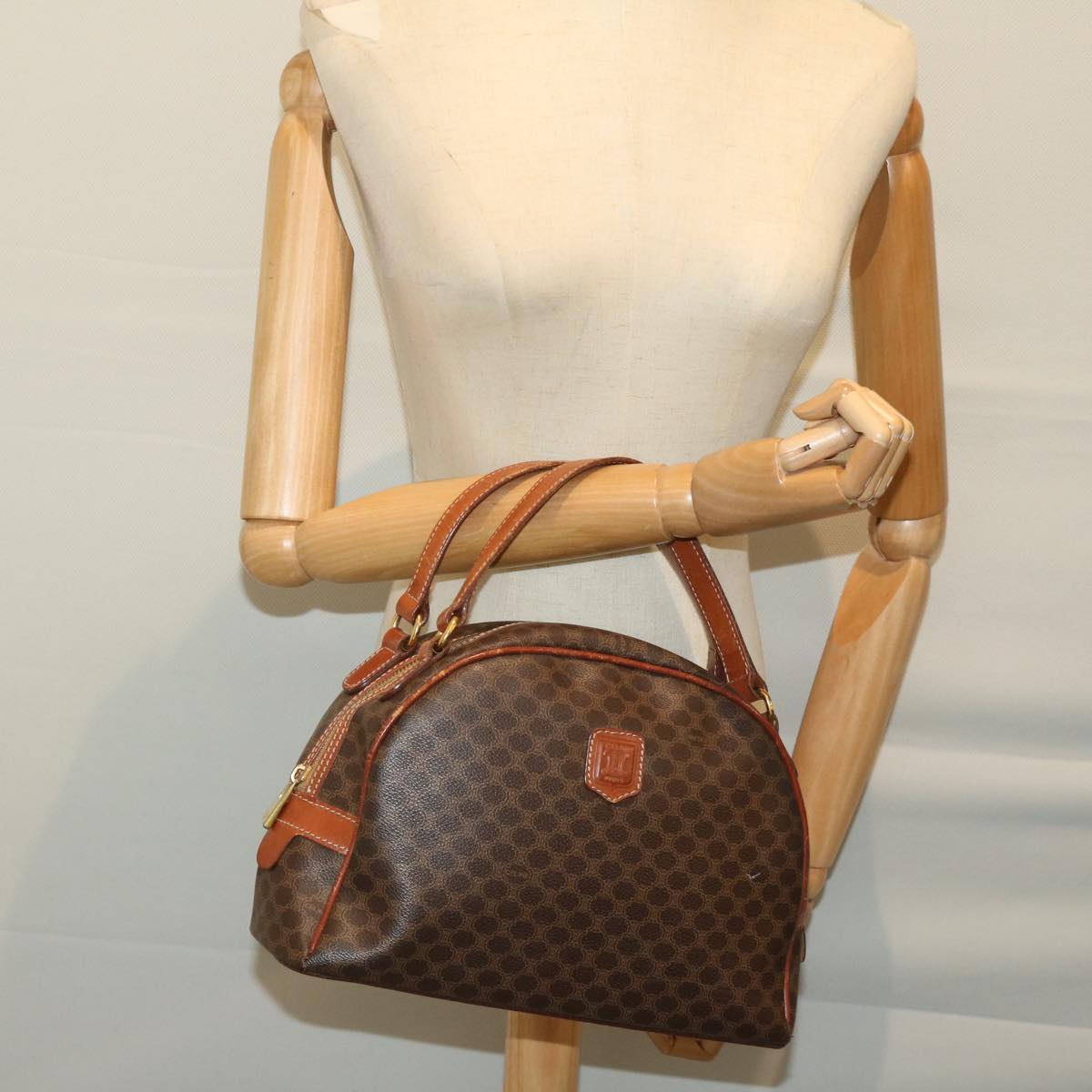 CELINE Macadam Canvas Hand Bag PVC Brown Auth bs12435