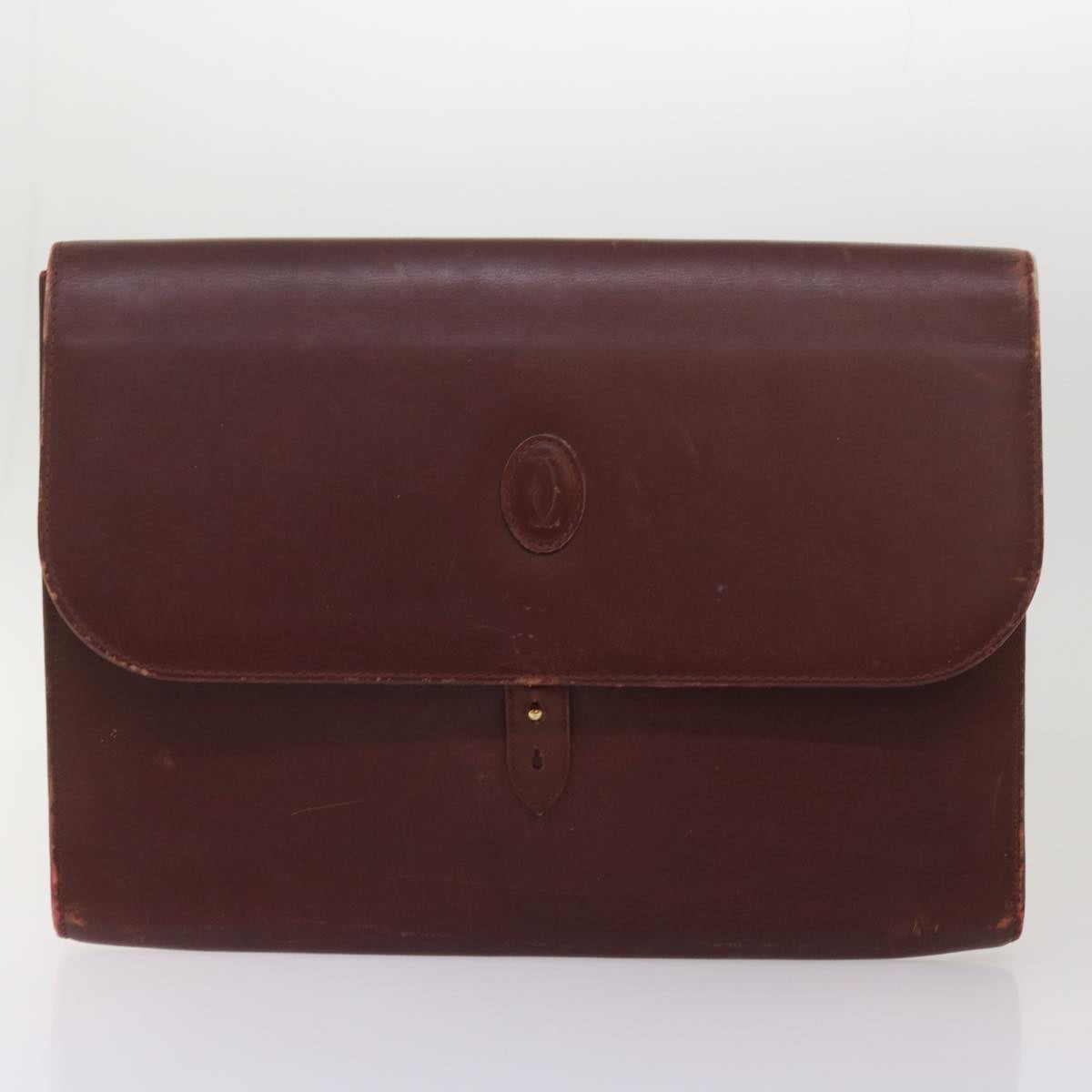 CARTIER Clutch Bag Leather 2Set Wine Red Auth bs12440