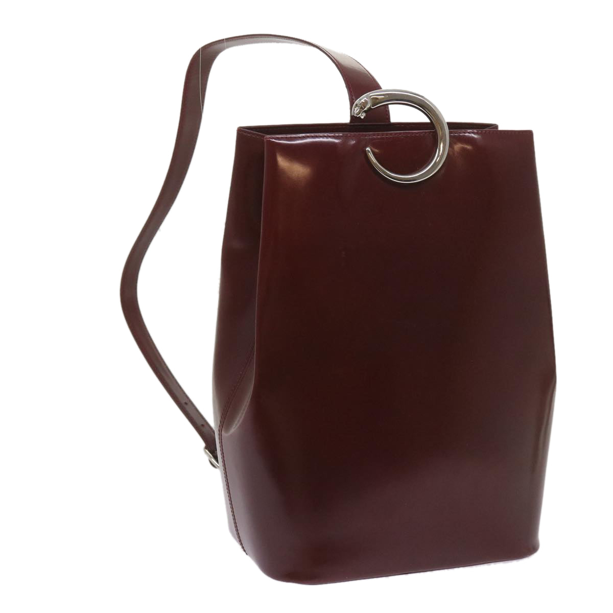 CARTIER Shoulder Bag Leather Wine Red Auth bs12453