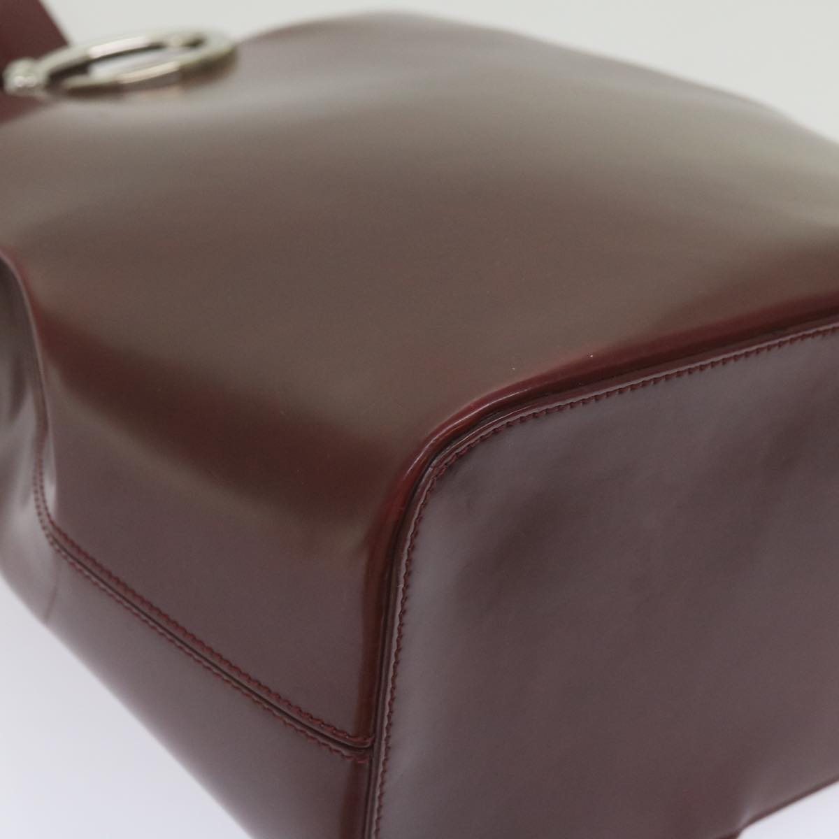 CARTIER Shoulder Bag Leather Wine Red Auth bs12453