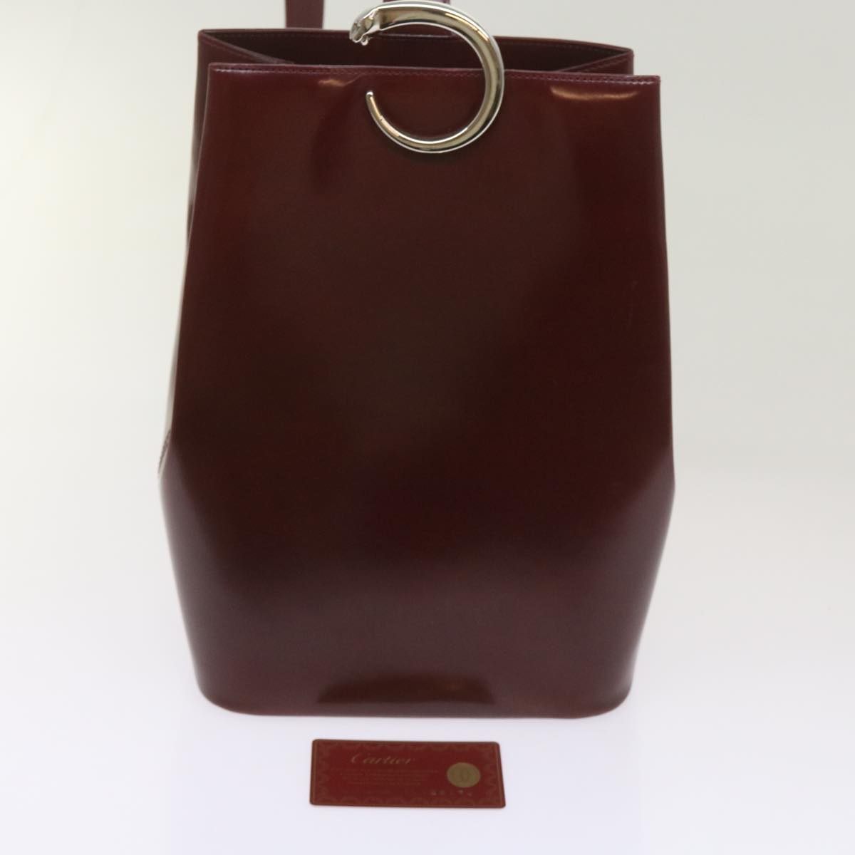 CARTIER Shoulder Bag Leather Wine Red Auth bs12453