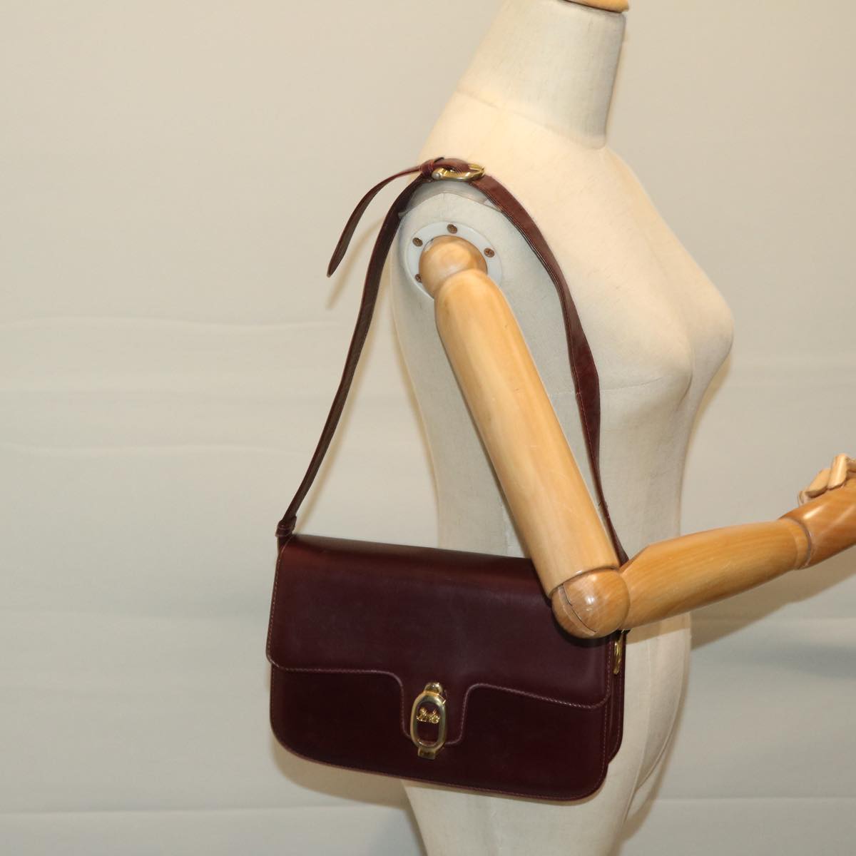 CELINE Shoulder Bag Leather Red Auth bs12455