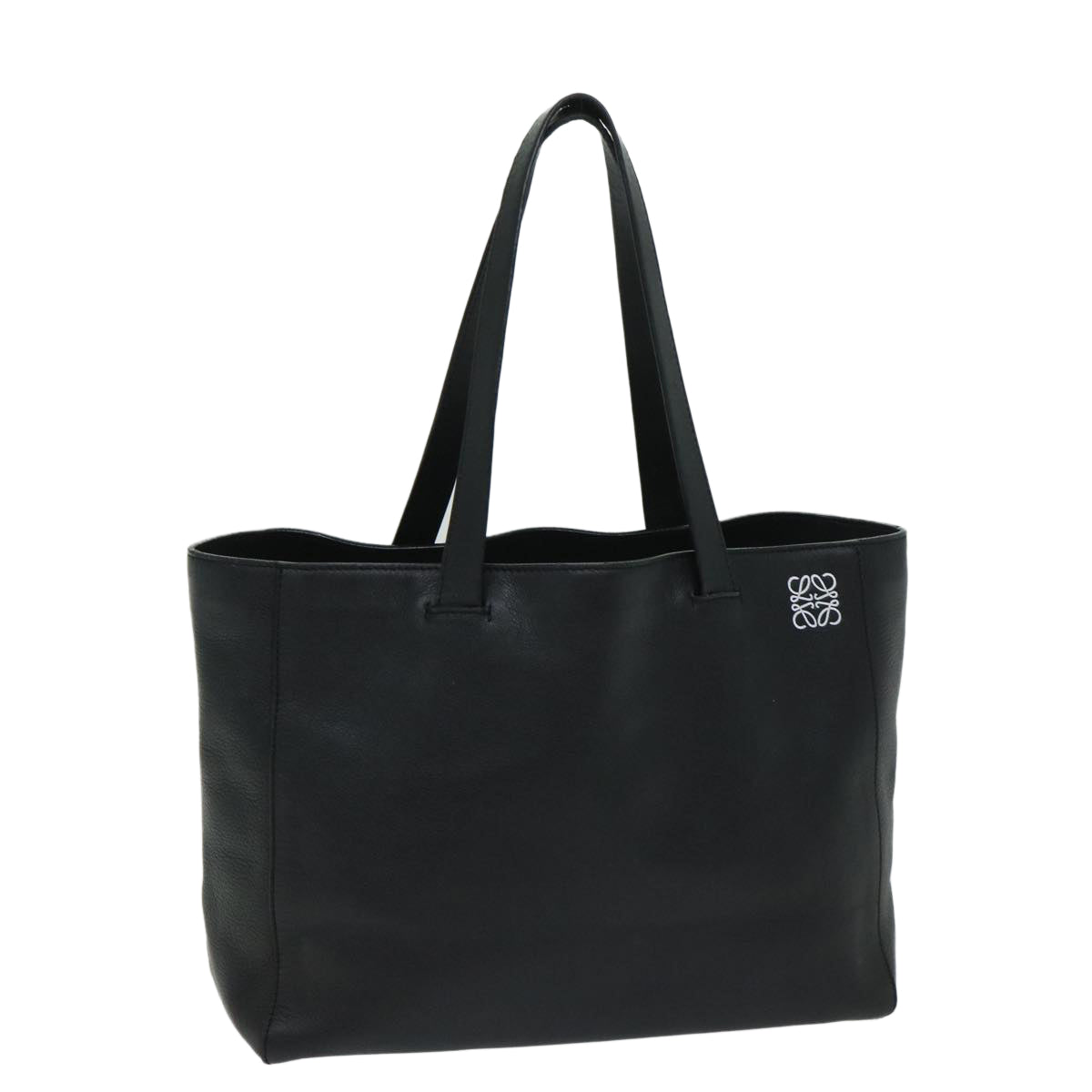 LOEWE Anagram East West Shopper Tote Bag Leather Black Auth bs12487