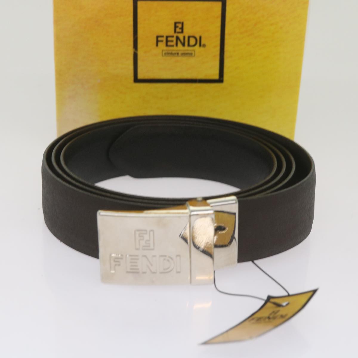 FENDI Belt Leather 48.8"" Brown Auth bs12494