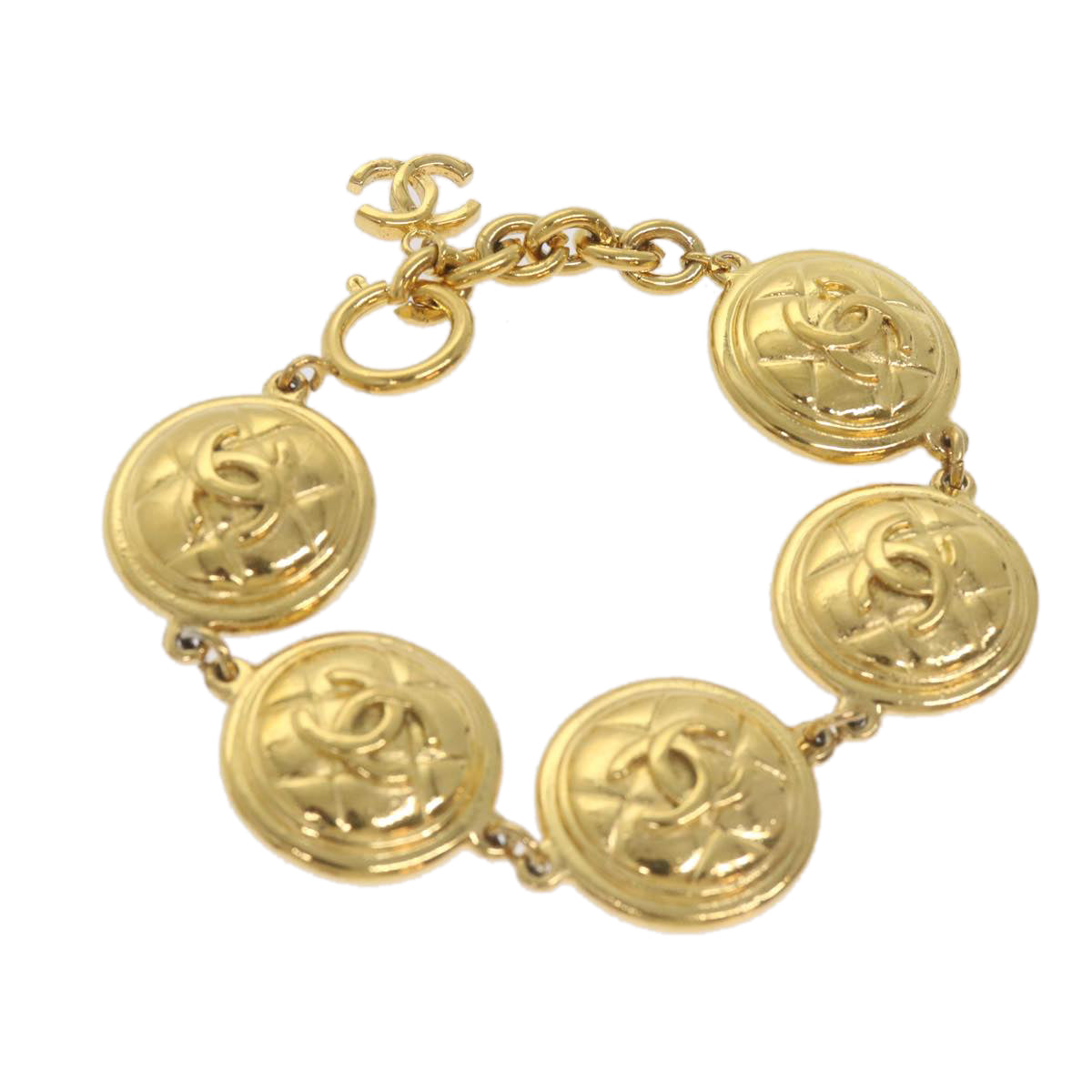 CHANEL COCO Mark Bracelet Gold Tone CC Auth bs12495