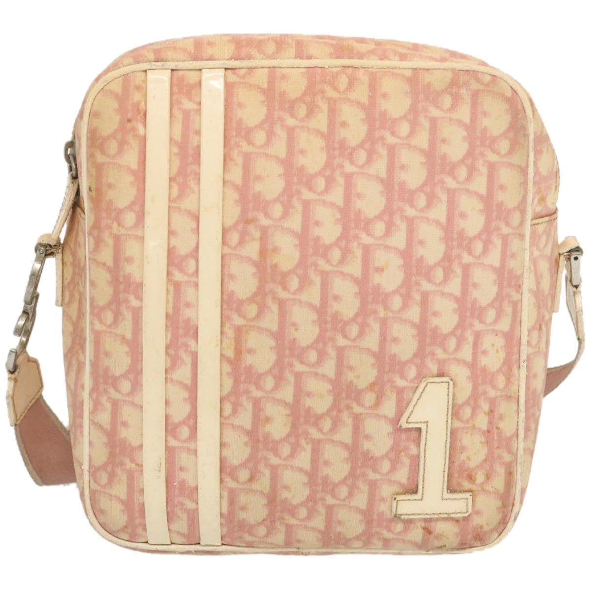 Christian Dior Trotter Canvas Shoulder Bag Pink Auth bs12512