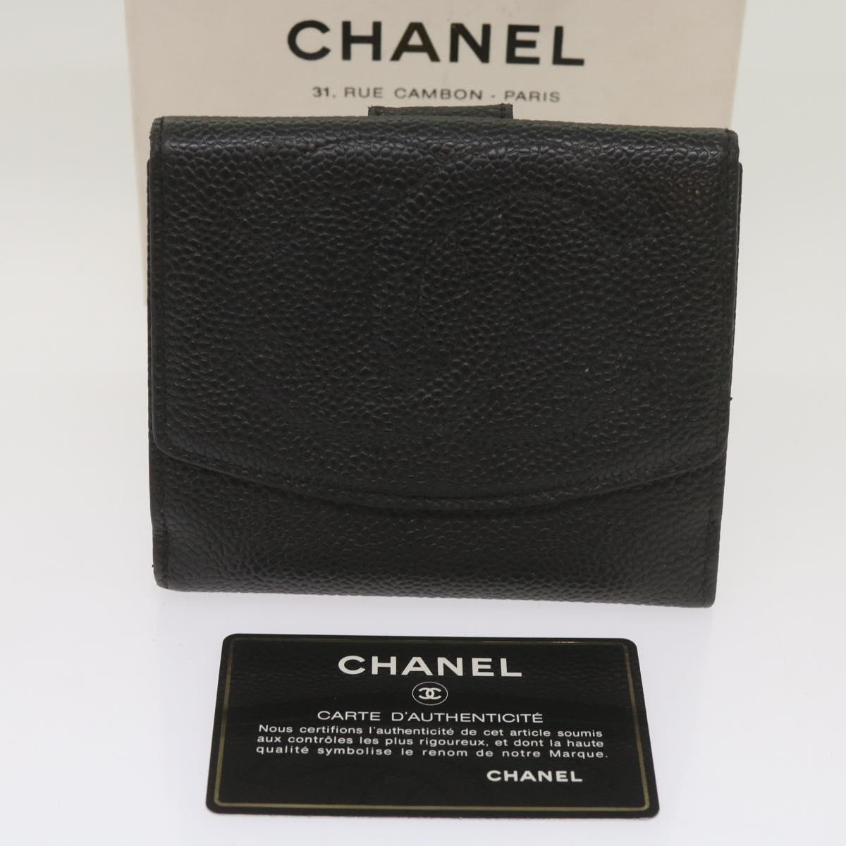 CHANEL Wallet Leather Black CC Auth bs12515