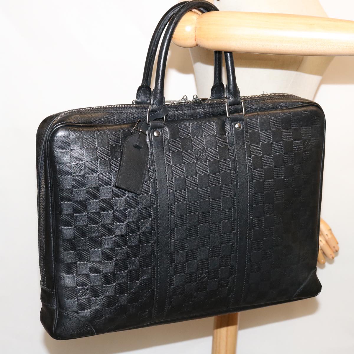 LOUIS VUITTON Damier Infini Porte Documents Voyage Bag Black N41146 Auth bs12526