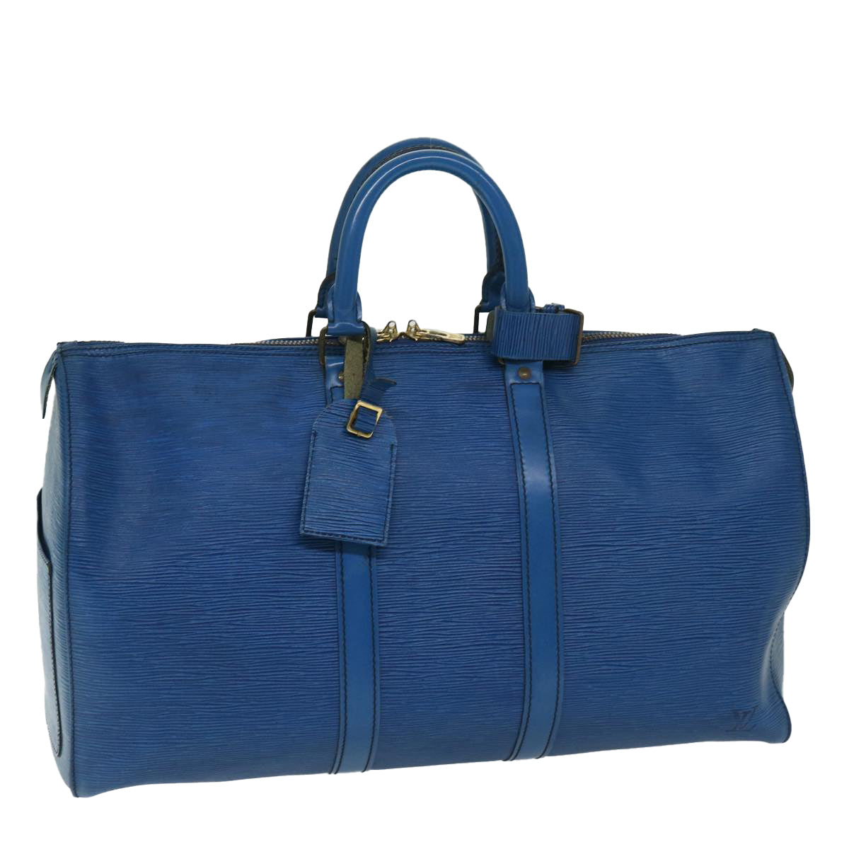 LOUIS VUITTON Epi Keepall 45 Boston Bag Blue M42975 LV Auth bs12529