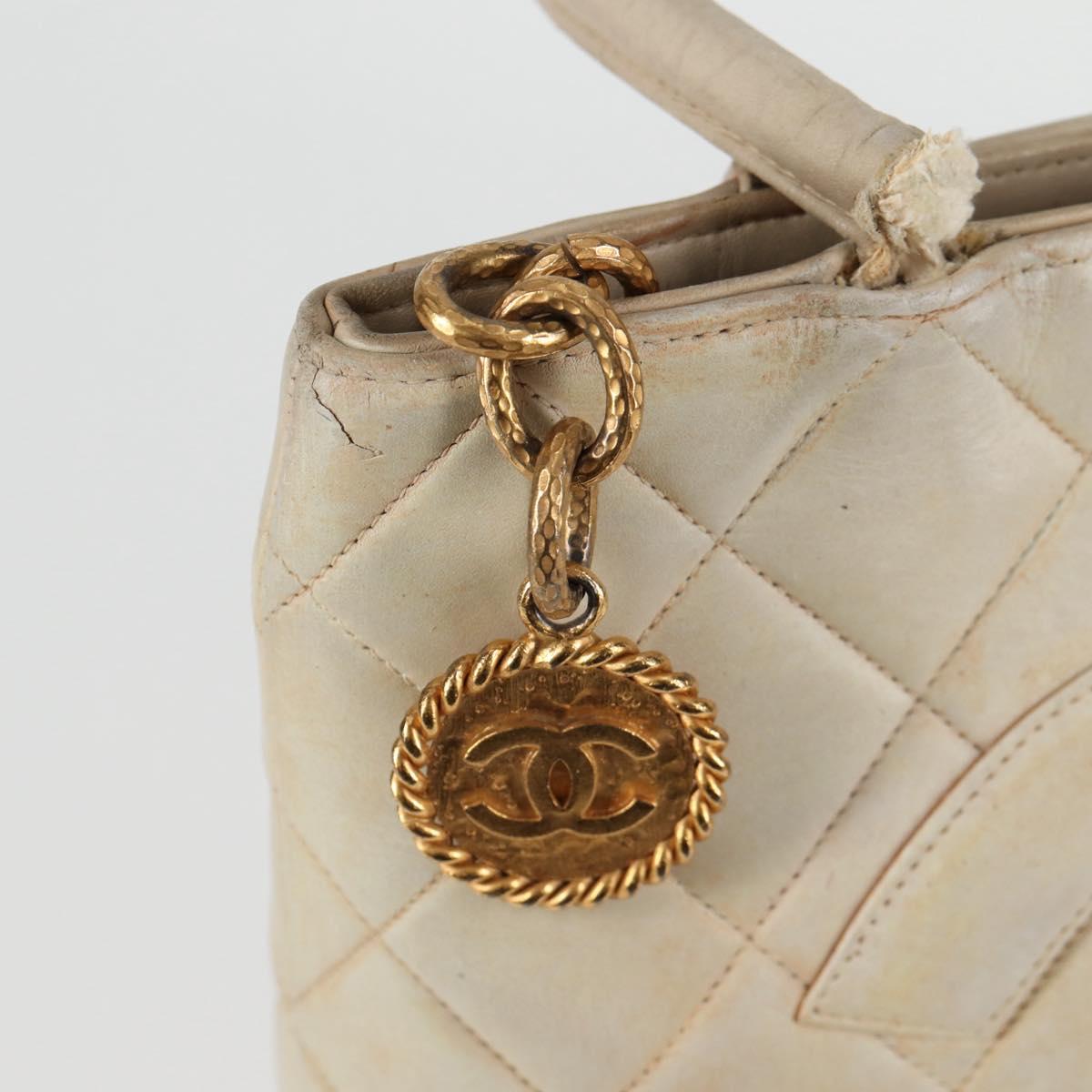CHANEL Tote Bag Lamb Skin Beige CC Auth bs12535
