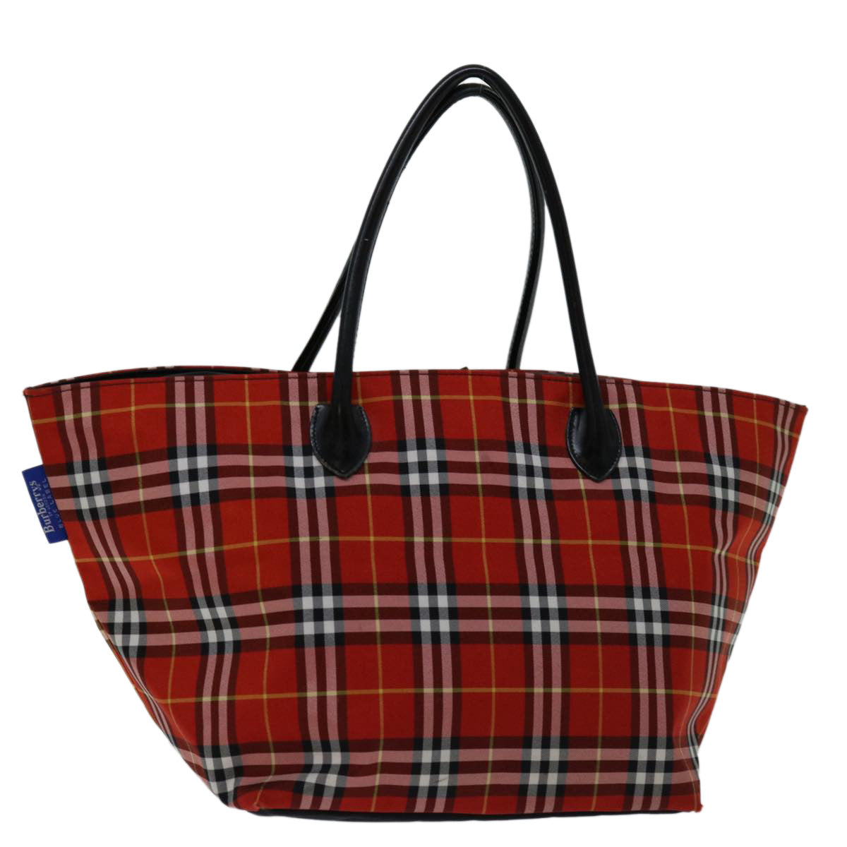 Burberrys Nova Check Blue Label Hand Bag Nylon Red Auth bs12546