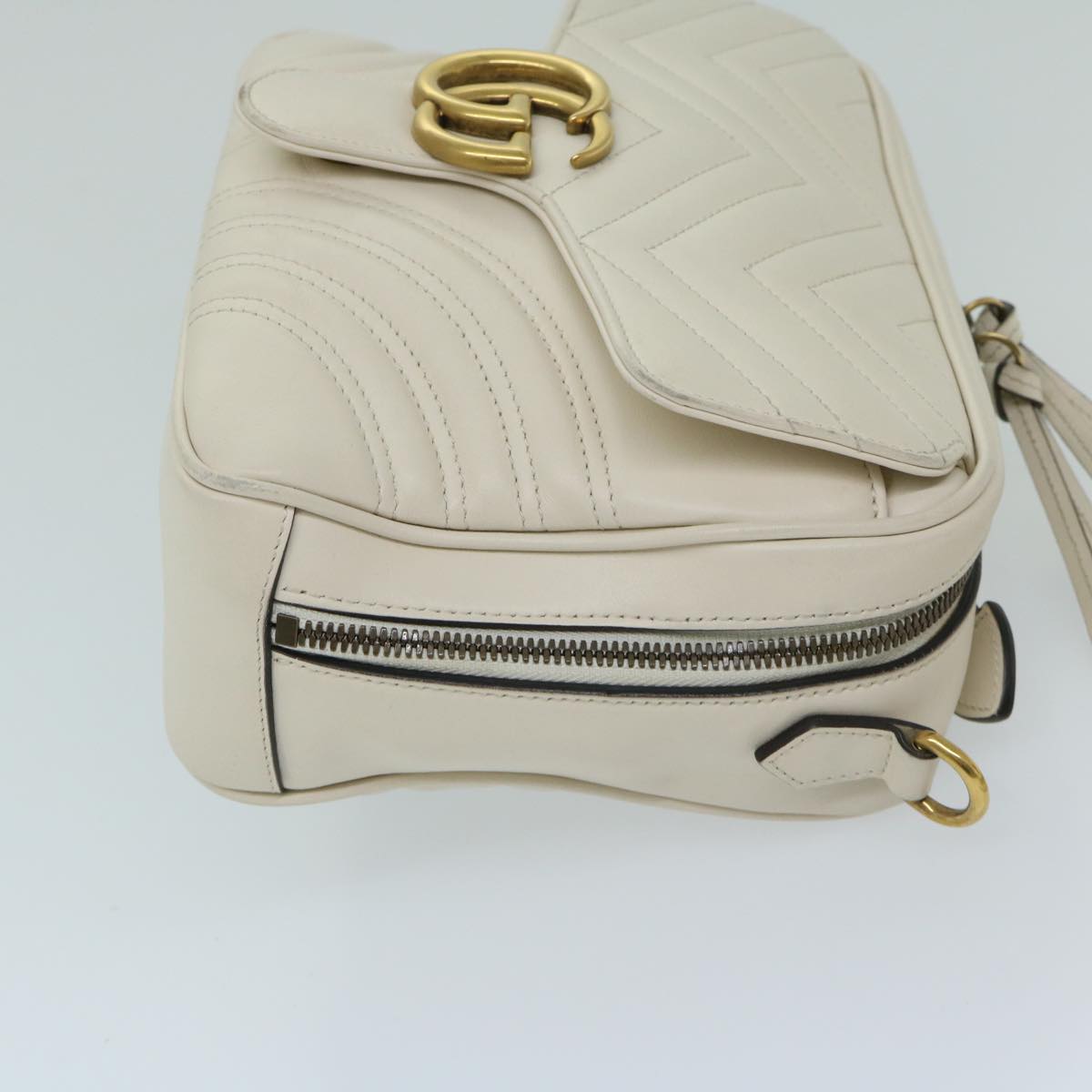 GUCCI GG Mormant Sherry Line Shoulder Bag Leather White 498100 Auth bs12555