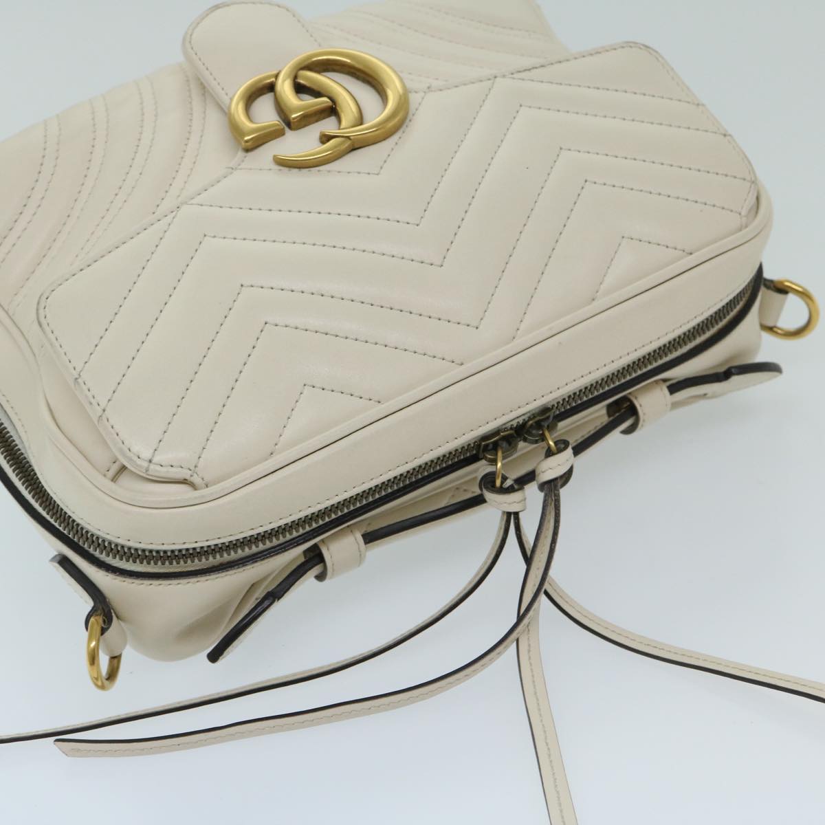 GUCCI GG Mormant Sherry Line Shoulder Bag Leather White 498100 Auth bs12555