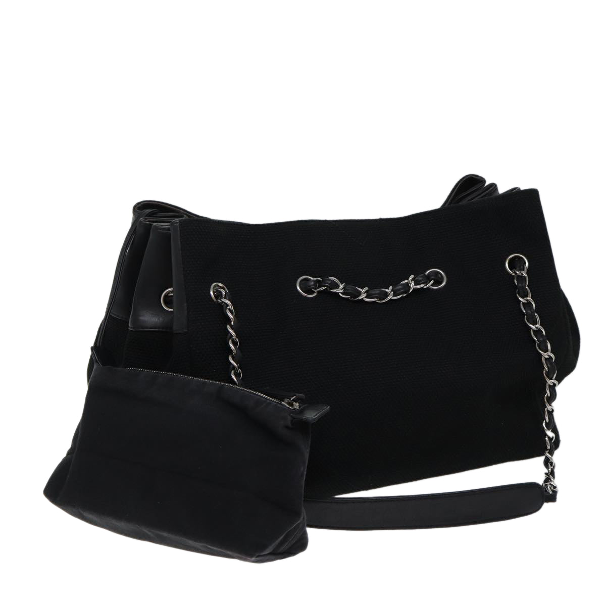 CHANEL Chain Shoulder Bag Canvas Black CC Auth bs12558