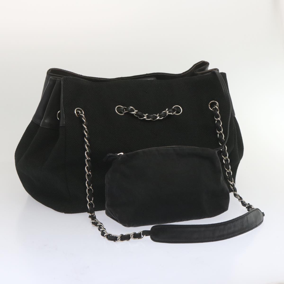 CHANEL Chain Shoulder Bag Canvas Black CC Auth bs12558